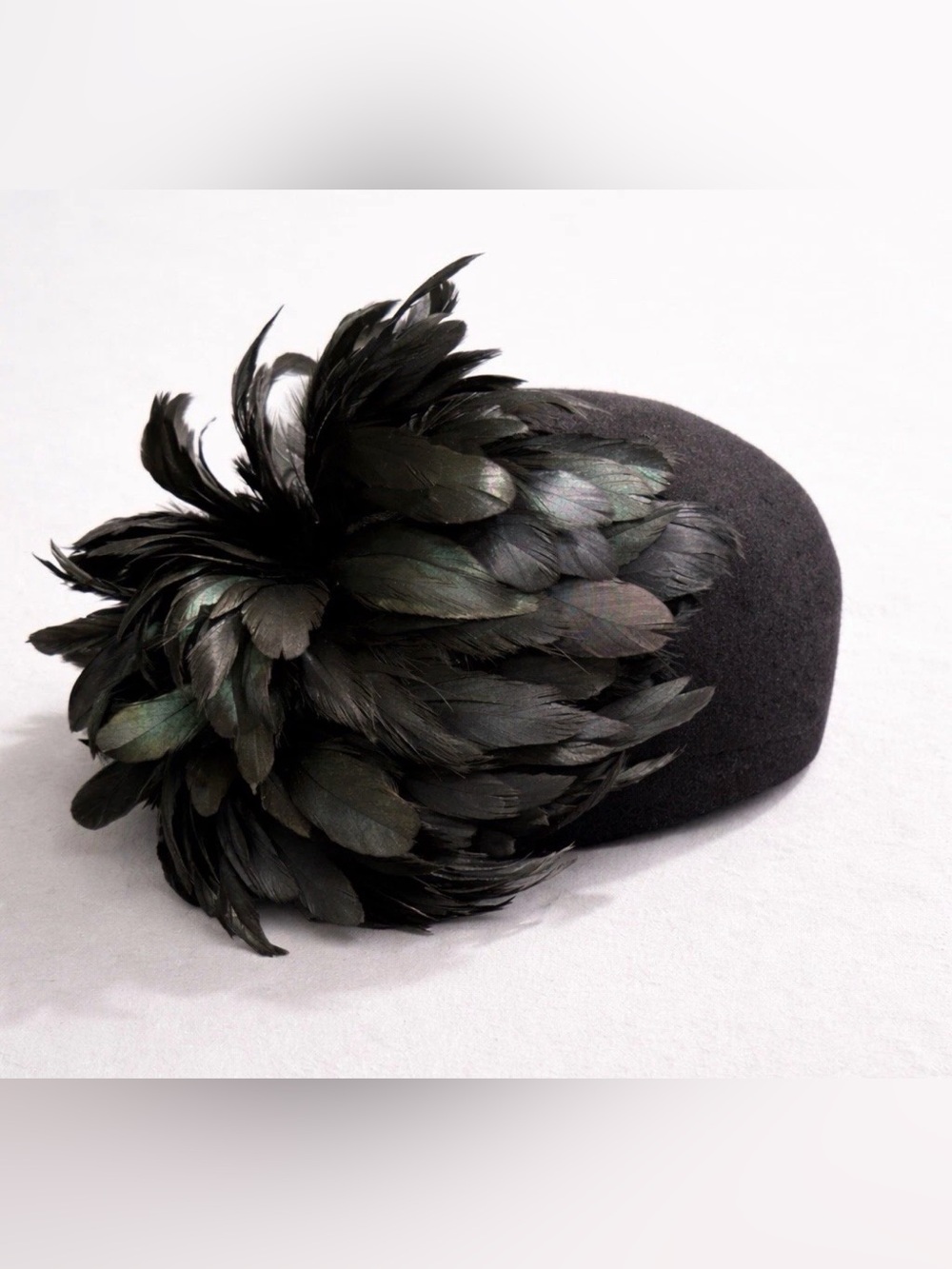 Vintage Don Anderson Black Feather Pillbox Hat Wool Felt Cocktail Church Gothic